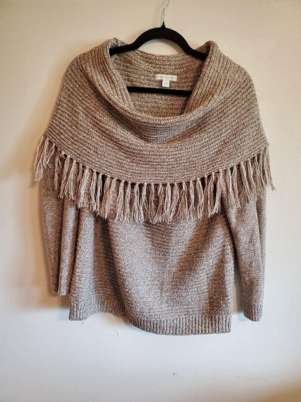 New York and Company Fringed On Off Shoulder Sweater Large